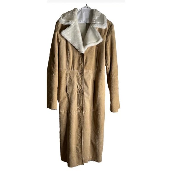 VTG Y2k Penny Lane Suede Leather Afghan Shearling Long Coat Hippie Boho Chic 6 - Picture 5 of 16